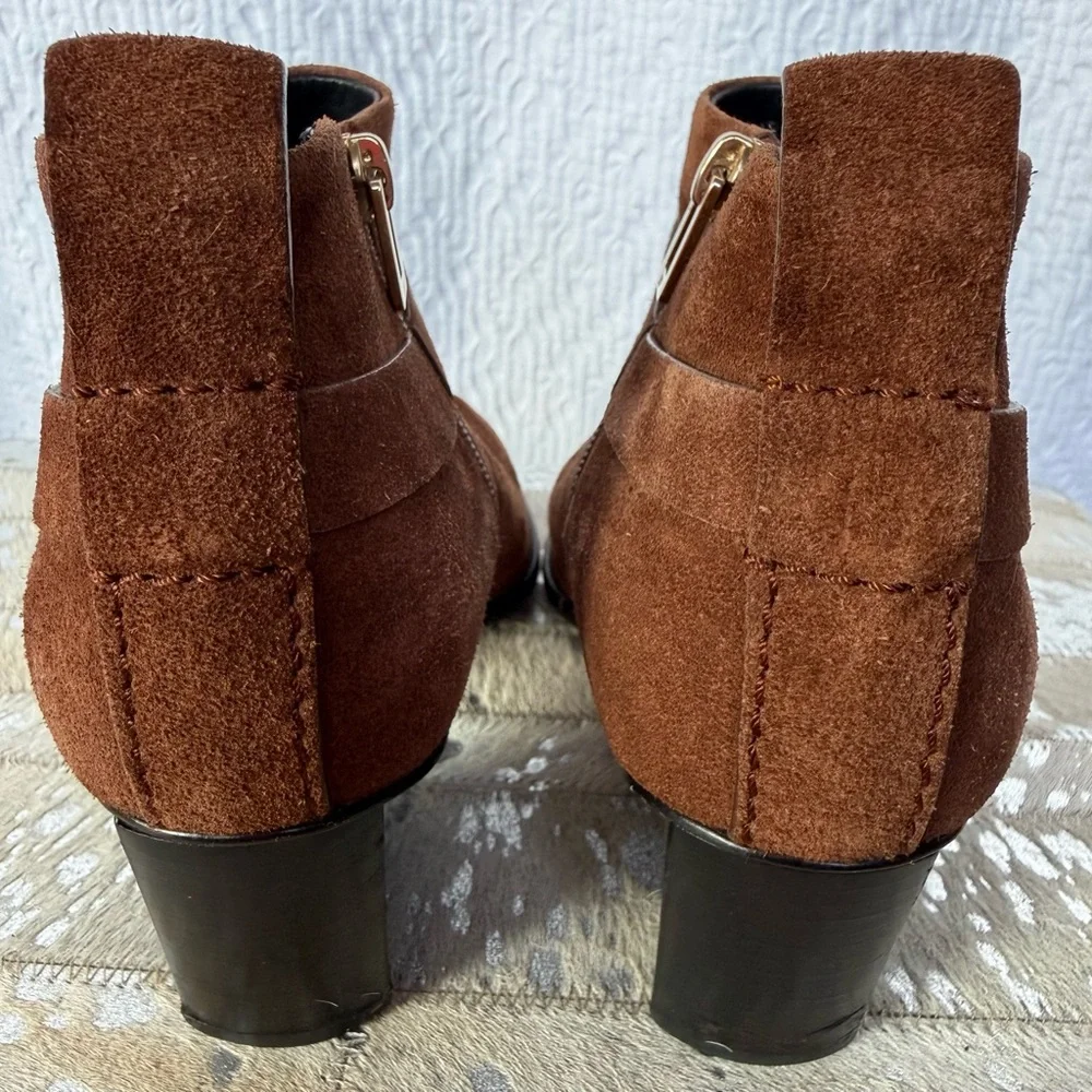Roger Vivier Très Vivier Suede Buckle Ankle Boots Brown EU 39 US 8.5-9